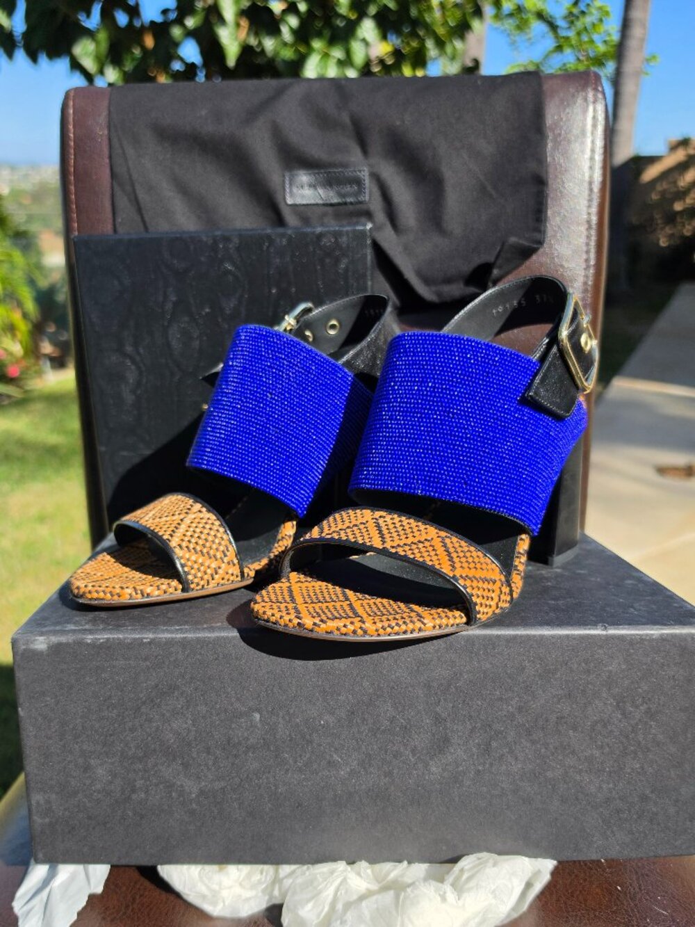 DRIES VAN NOTEN Blue Bead Heel Sandals 37.5 80mm WS25/135/H80 Blue 504 Full Set